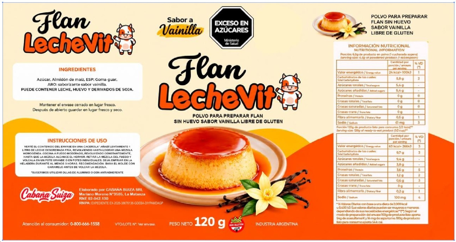 Flan en Polvo Sin Huevo Sabor Vainilla Sin Gluten LECHE VIT 120 g