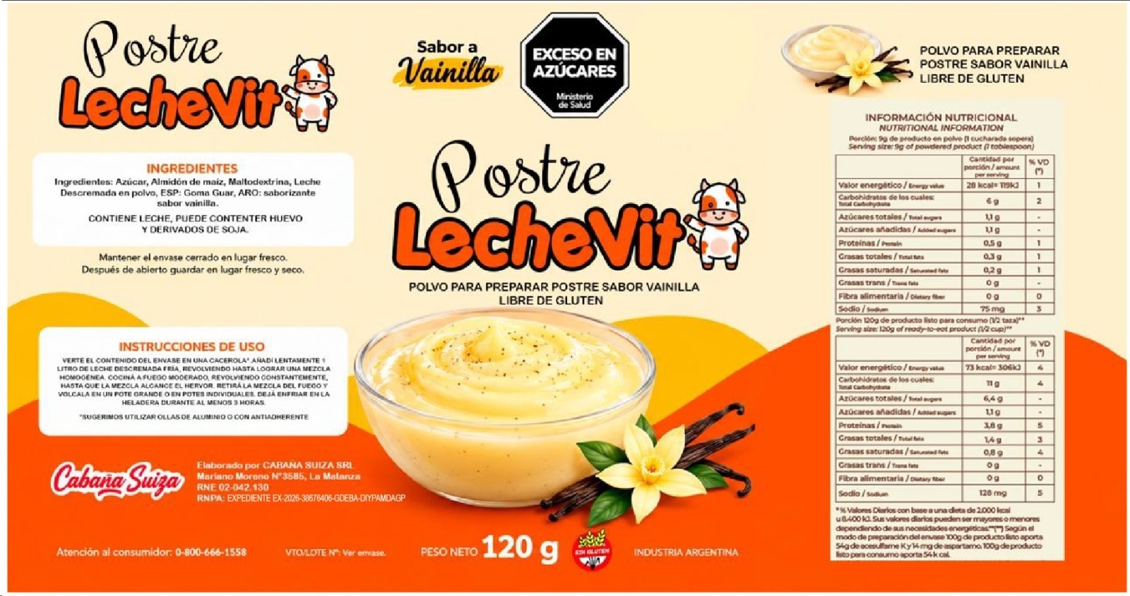 Postre en Polvo Sabor Vainilla Sin Gluten LECHE VIT 120 g